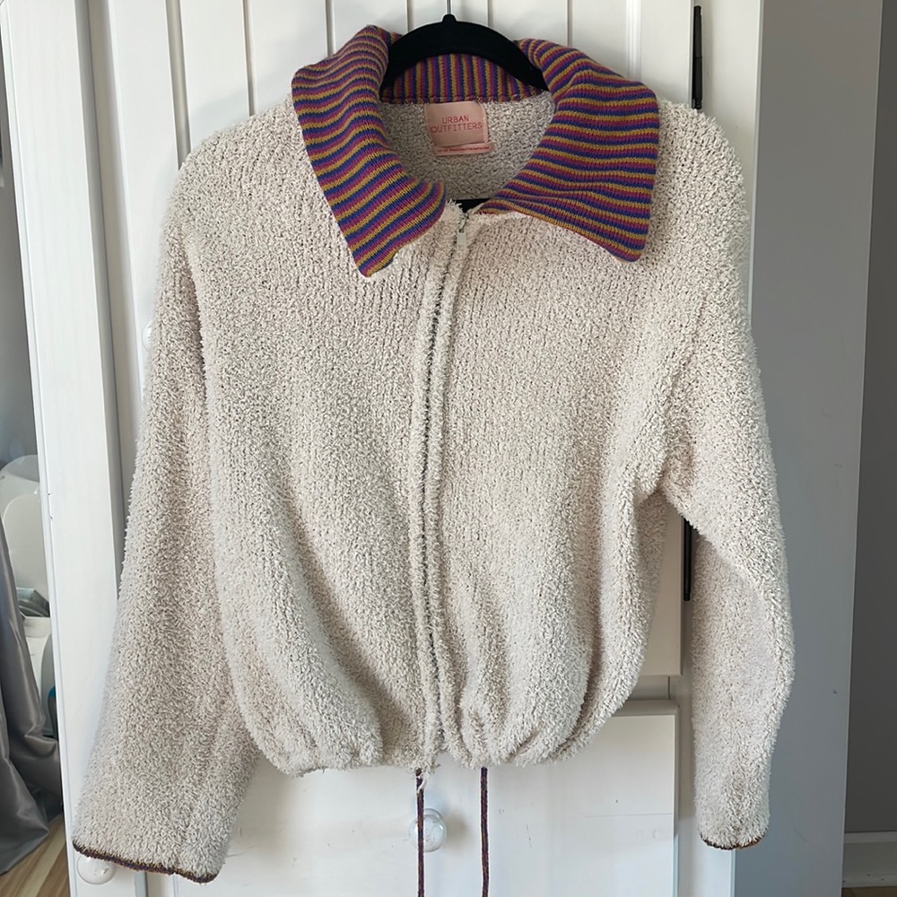Urban Outfitters Faux Fur Multi-Colored Collared Womens Zip-Up